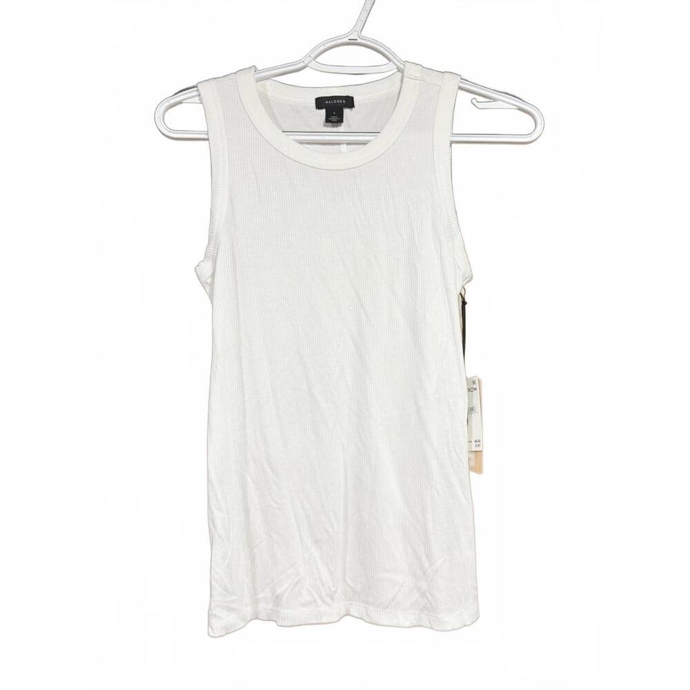 NWT Halogen Women's White Ribbed Sleeveless Tank Top, Size S